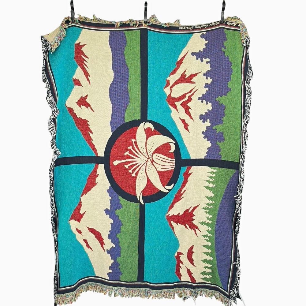 Vintage 2001 Ty Mawr Mt Shasta Tapestry Throw Blanket 51x68 Cotton Made USA